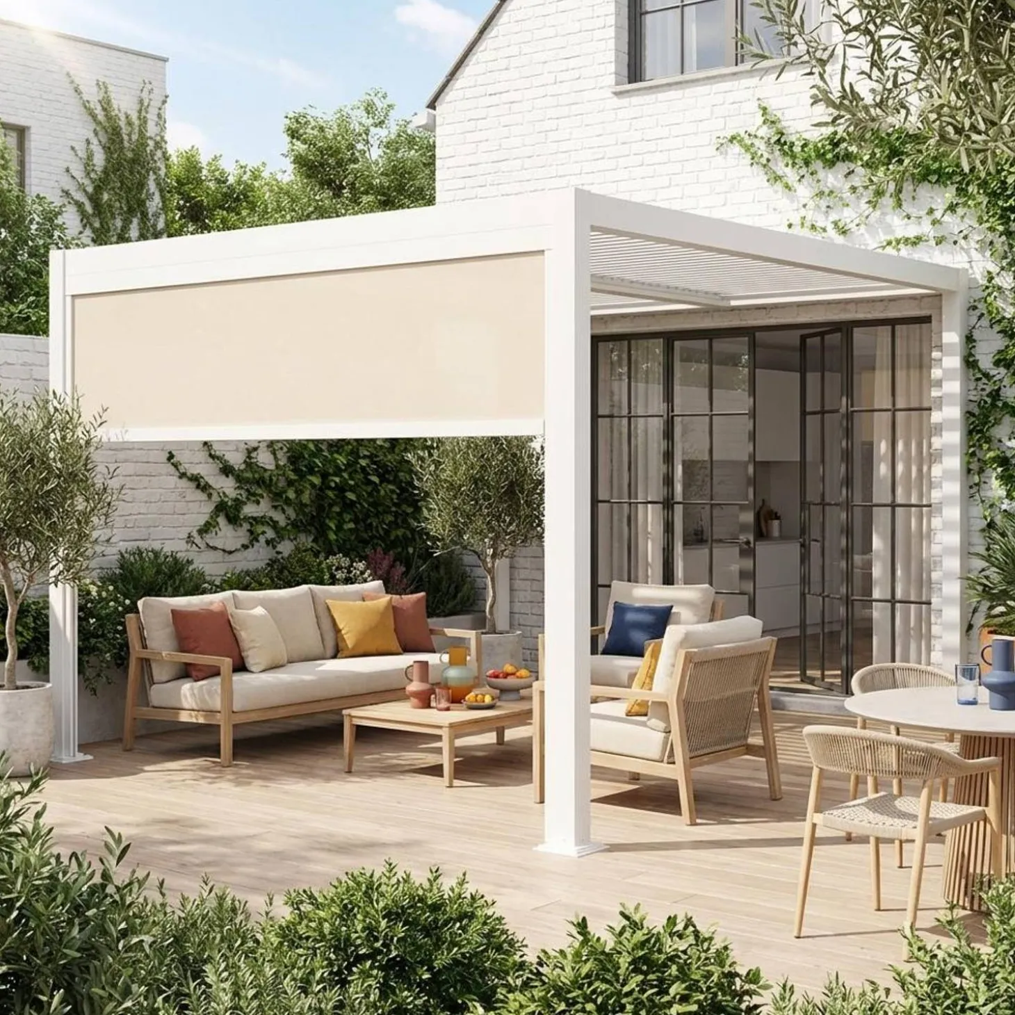 Pérgola bioclimática em alumínio 3x3m + 1 estore 3m
