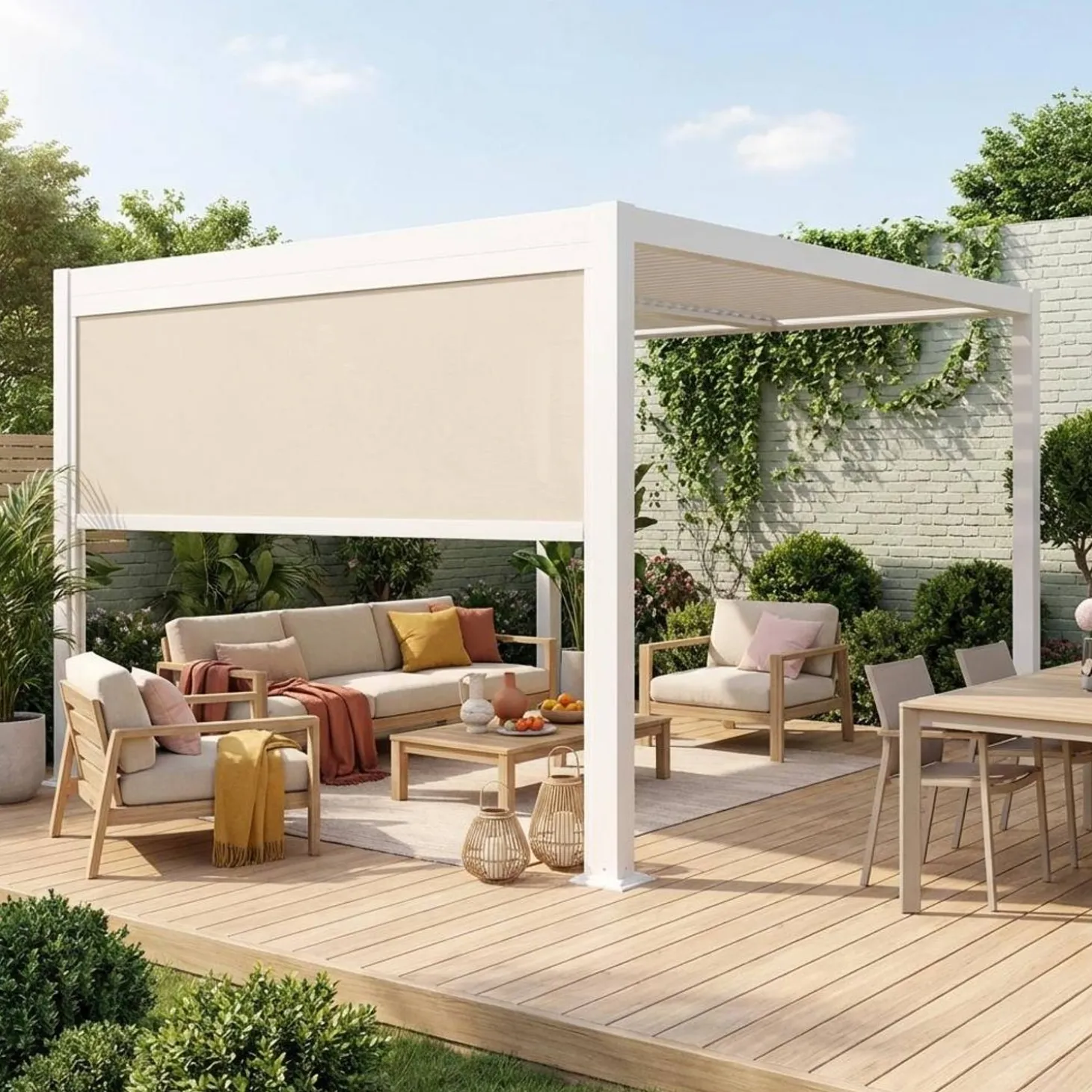 Pérgola bioclimática em alumínio 3x3m + 1 estore 3m