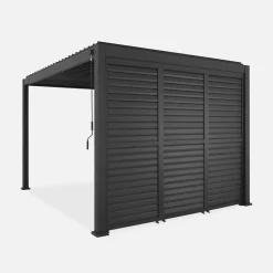 Pérgola bioclimática em alumínio 3x4m + 3 persianas horizontais 1m