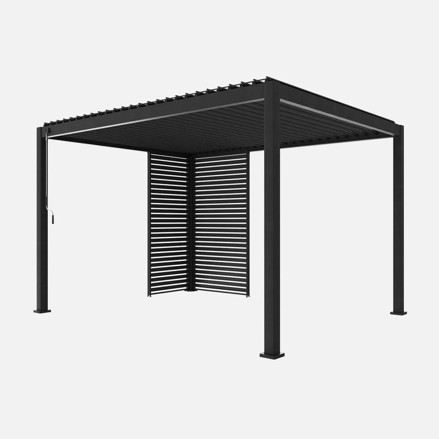 Pérgola bioclimática em alumínio 3x4m com 1 persiana 100cm + 1 persiana 130cm