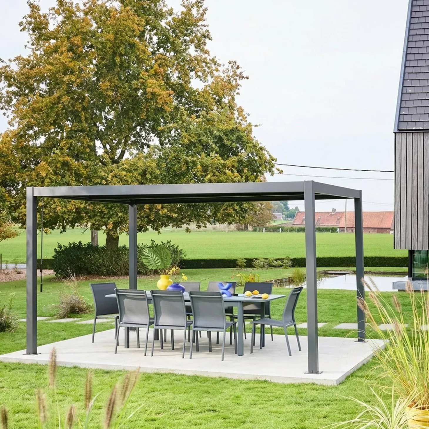 Pérgola bioclimática em alumínio e aço 3x4m com lâminas ajustáveis