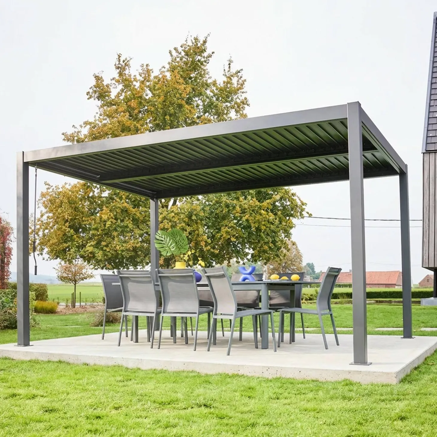 Pérgola bioclimática em alumínio e aço 3x4m com lâminas ajustáveis