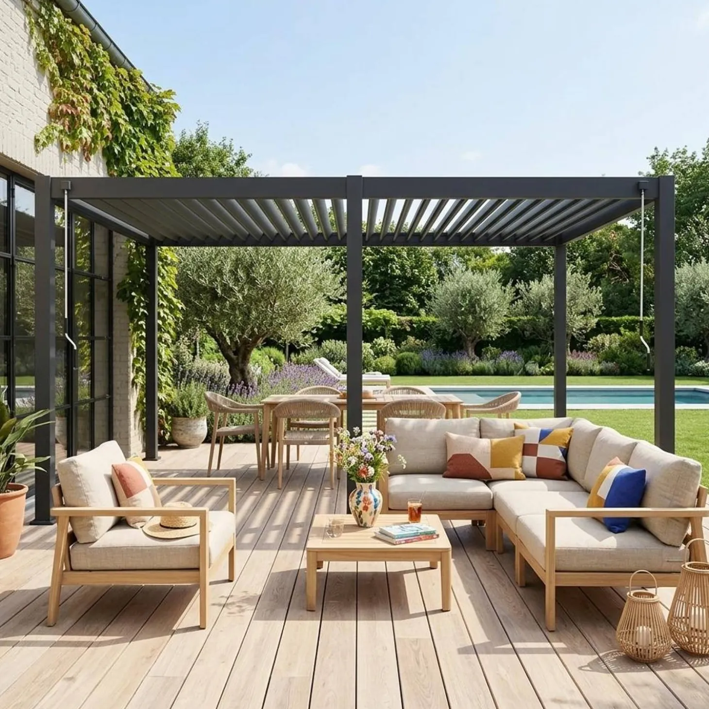 Pérgola bioclimática em alumínio 3x6m com lâminas ajustáveis