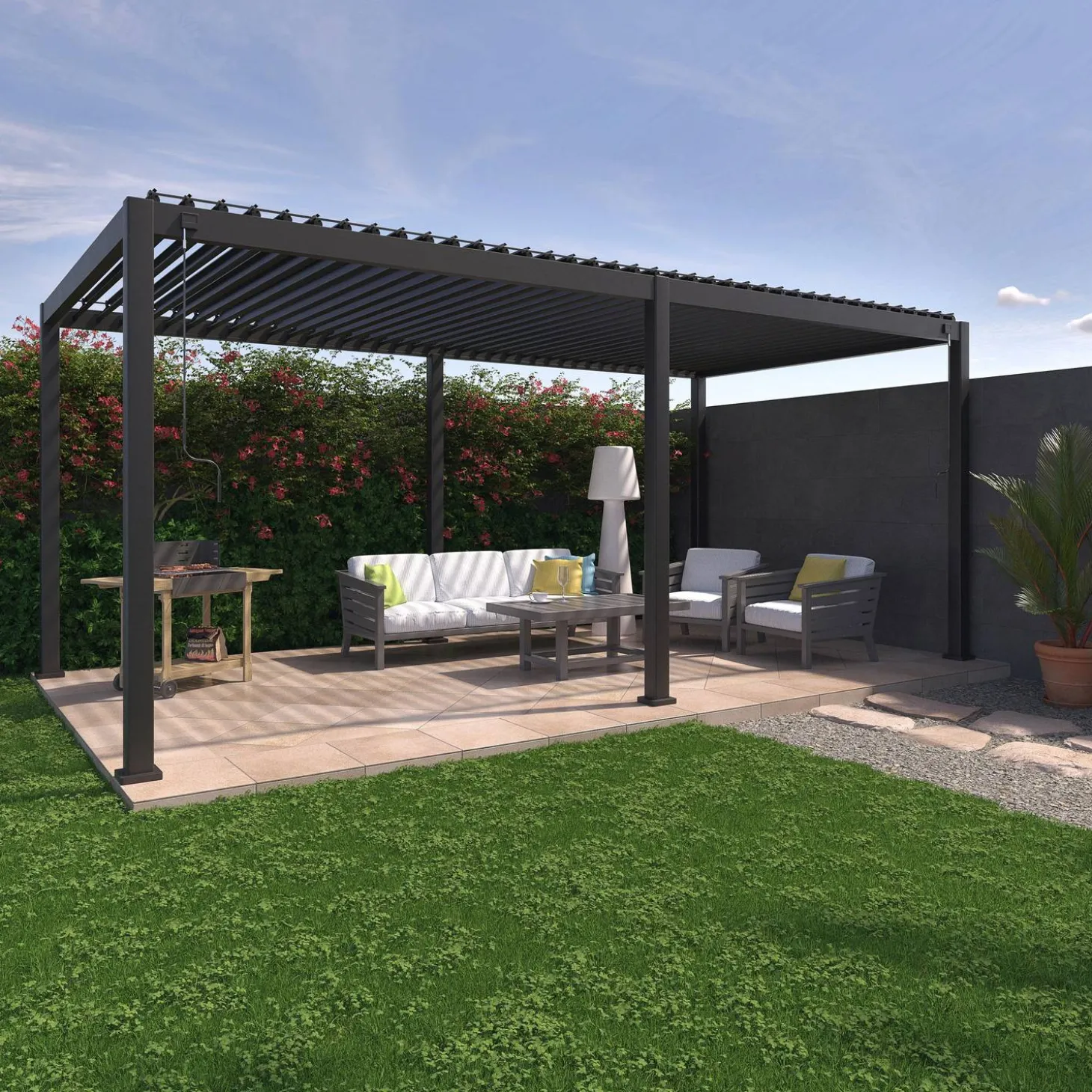 Pérgola bioclimática em alumínio 3x6m com lâminas ajustáveis