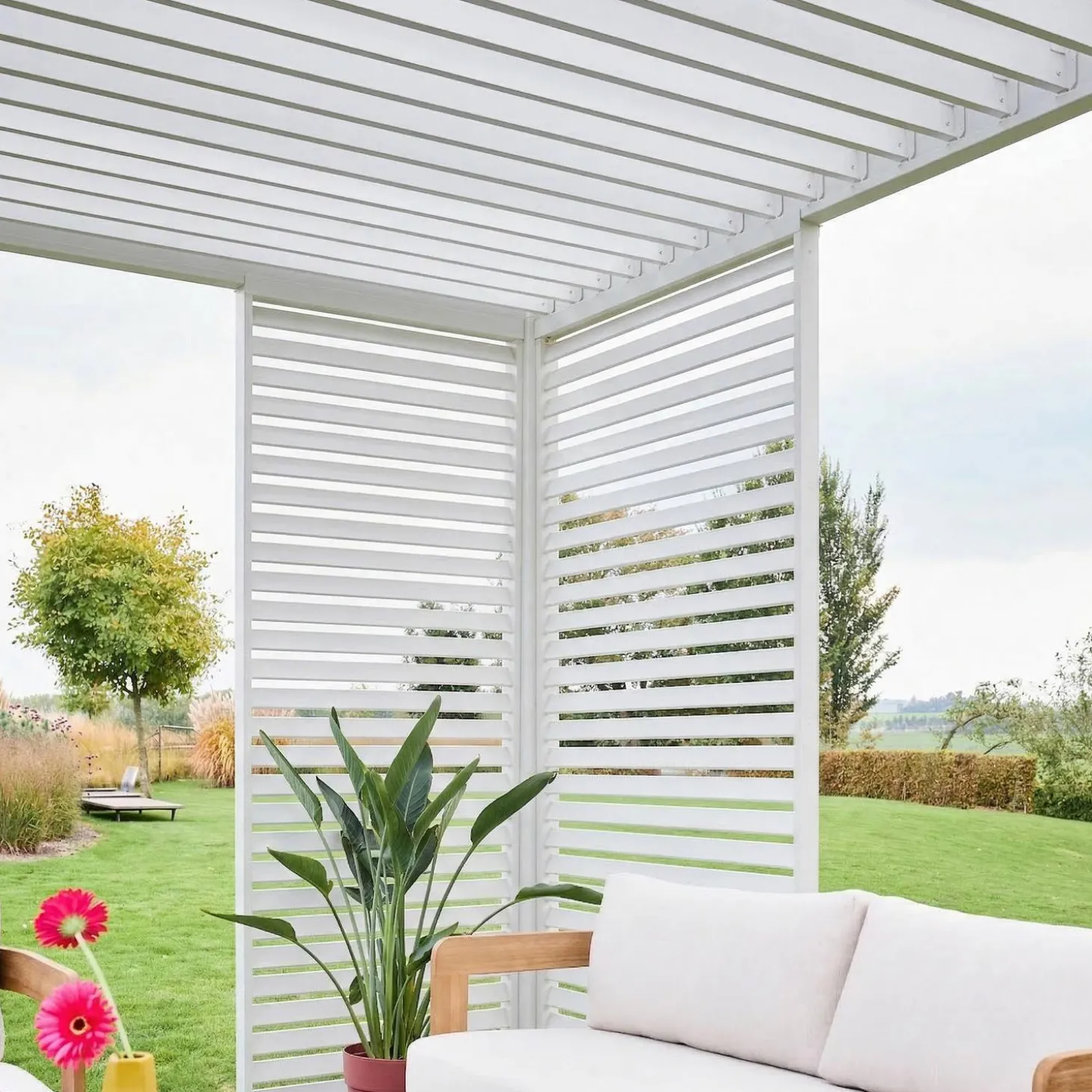 Pérgola bioclimática em alumínio 3x4m com 1 persiana 100cm + 1 persiana 130cm