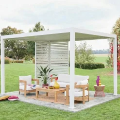 Pérgola bioclimática em alumínio 3x4m com 1 persiana 100cm + 1 persiana 130cm
