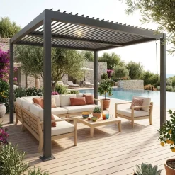 Pérgola bioclimática em alumínio e aço 3x3m com lâminas ajustáveis