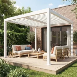Pérgola bioclimática em alumínio e aço 3x3m com lâminas ajustáveis