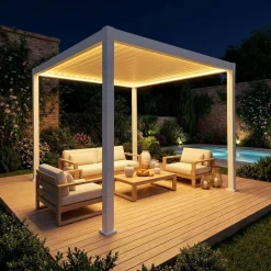 Pérgola bioclimática em alumínio 3x3m com iluminação LED
