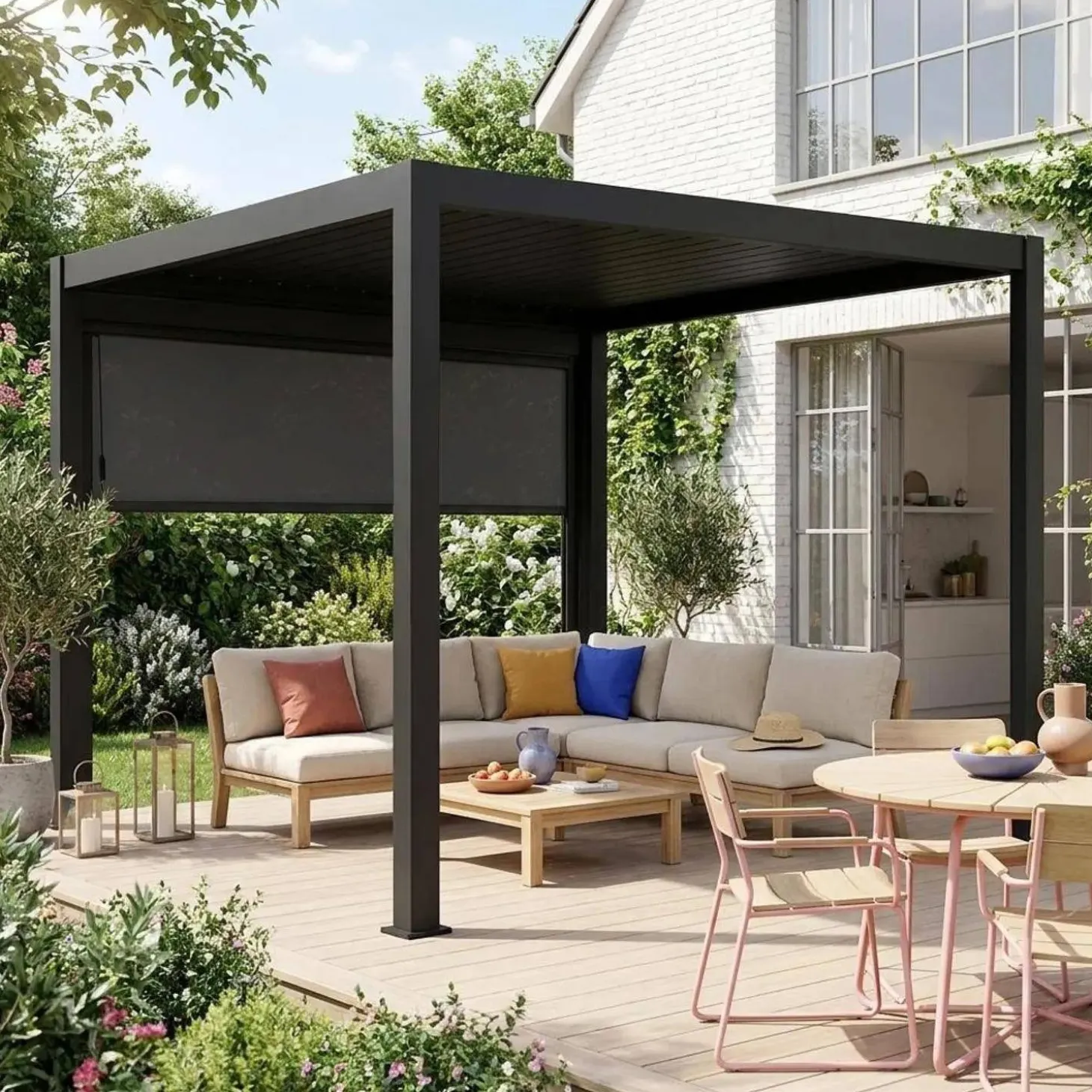 Pérgola bioclimática em alumínio 3x3m + 1 estore 3m