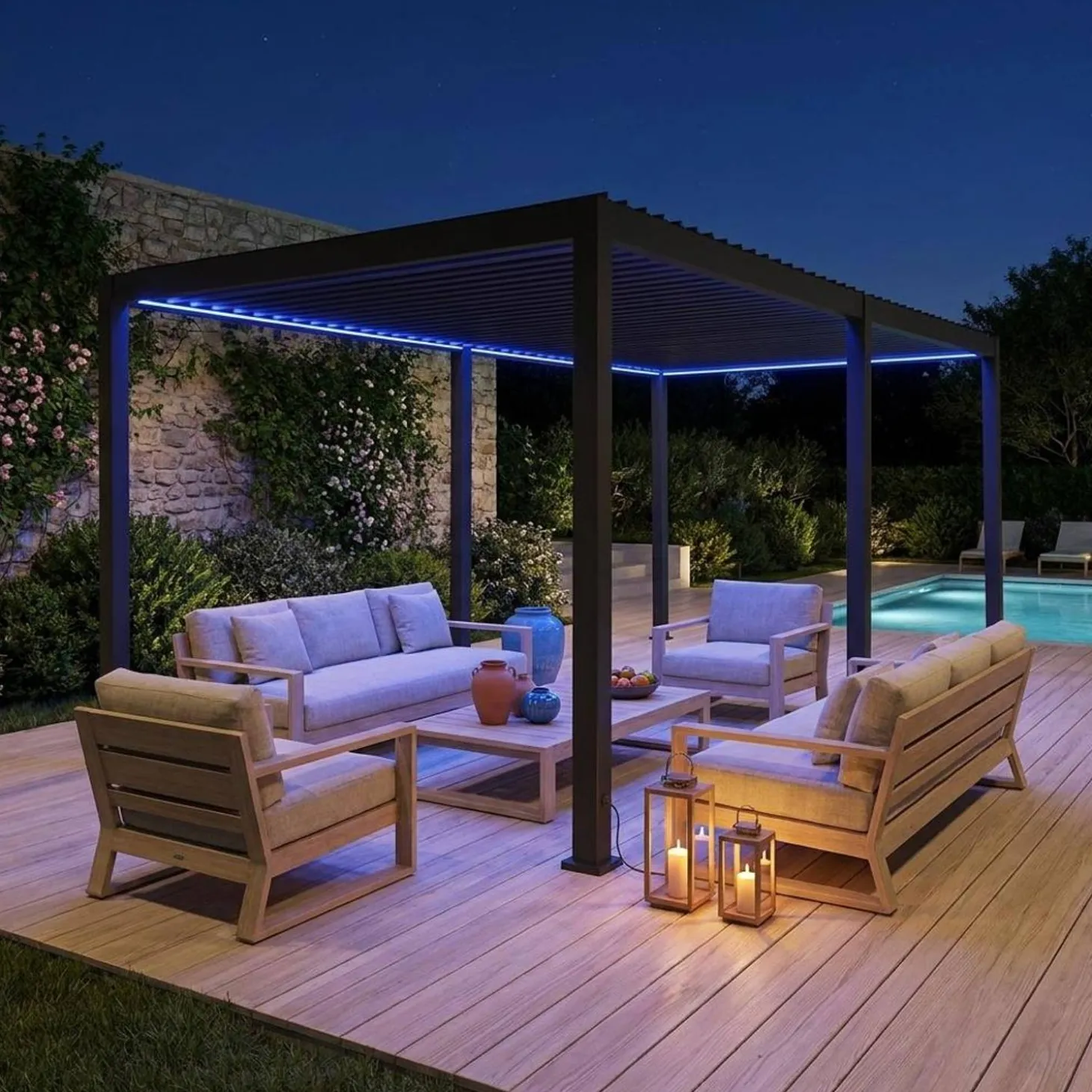 Pérgola bioclimática em alumínio 3x6m com iluminação LED