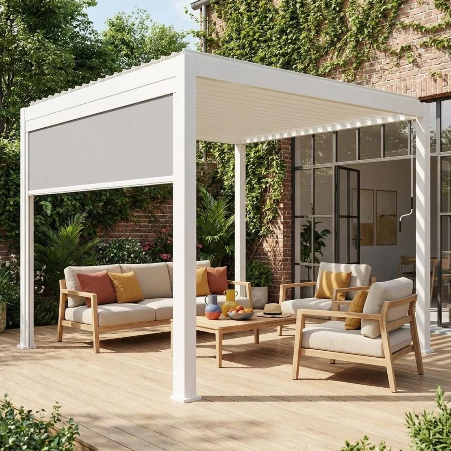 Pérgola bioclimática em alumínio 3x3m + 1 estore 3m