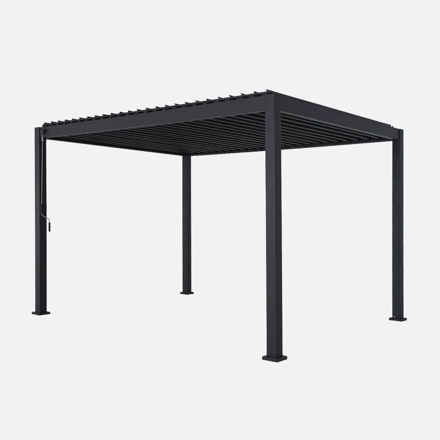 Pérgola bioclimática em alumínio 3x4m + 3 persianas verticais 1m