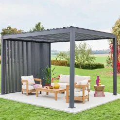 Pérgola bioclimática em alumínio 3x4m + 3 persianas verticais 1m