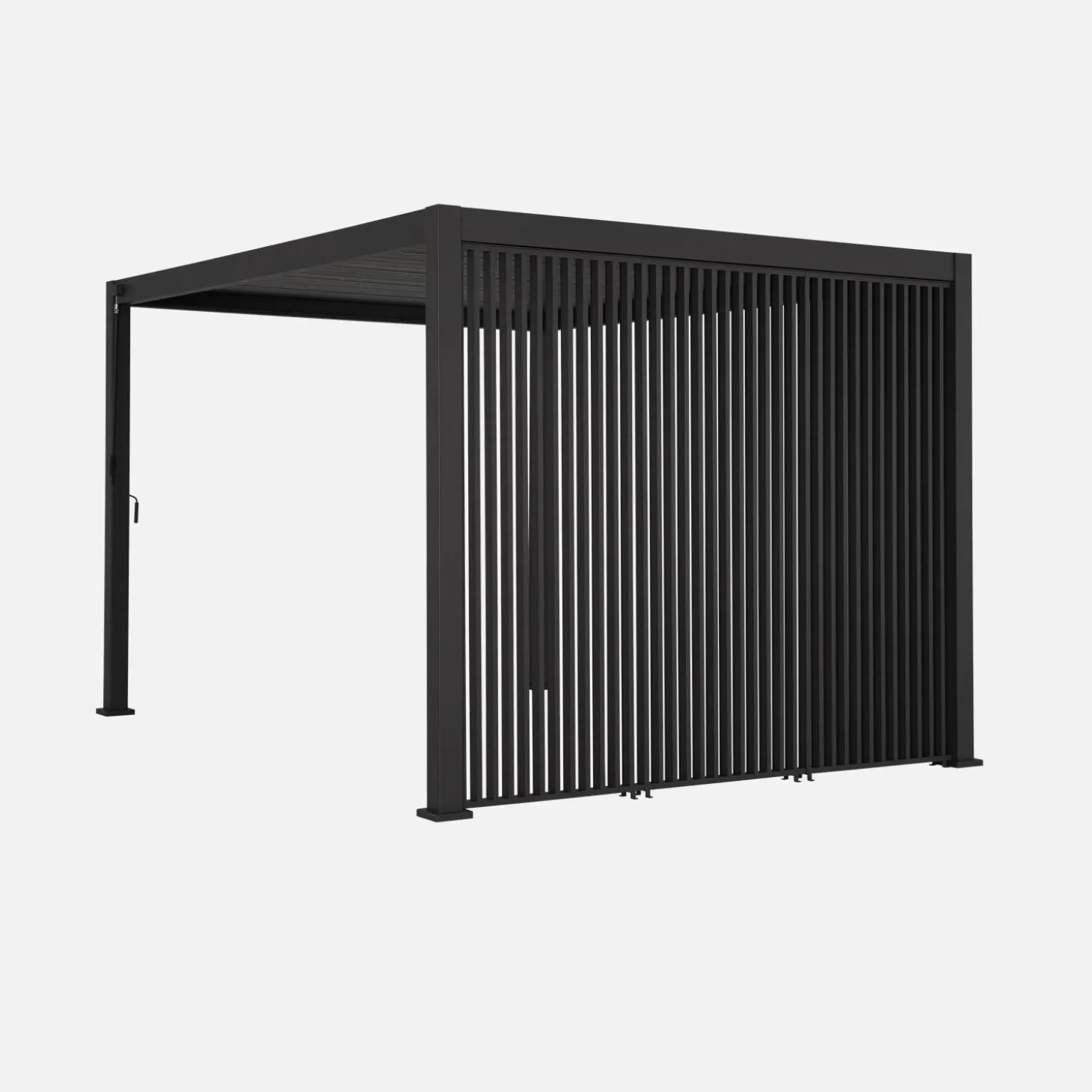 Pérgola bioclimática em alumínio 3x4m + 3 persianas verticais 1m