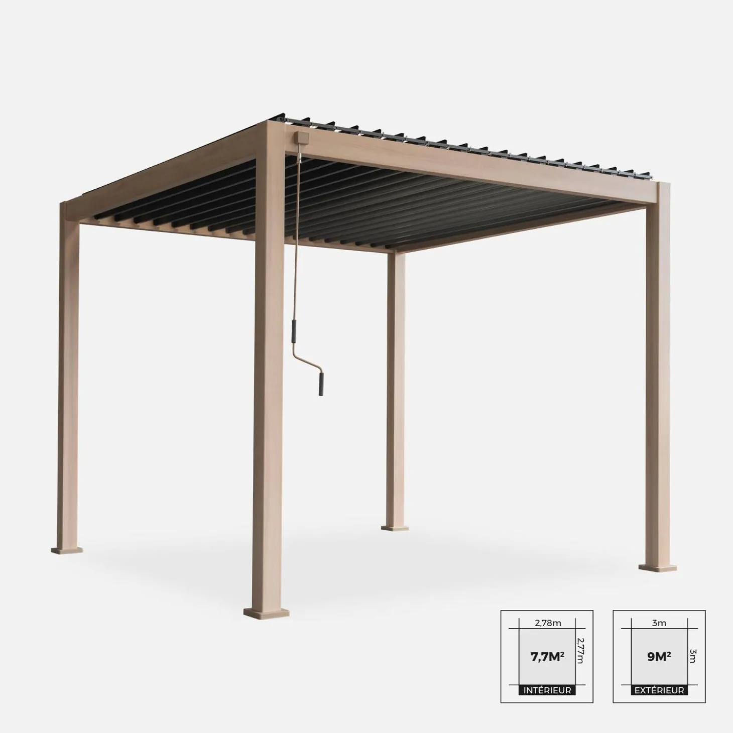 Pérgola bioclimática em alumínio 3x3m com lâminas ajustáveis