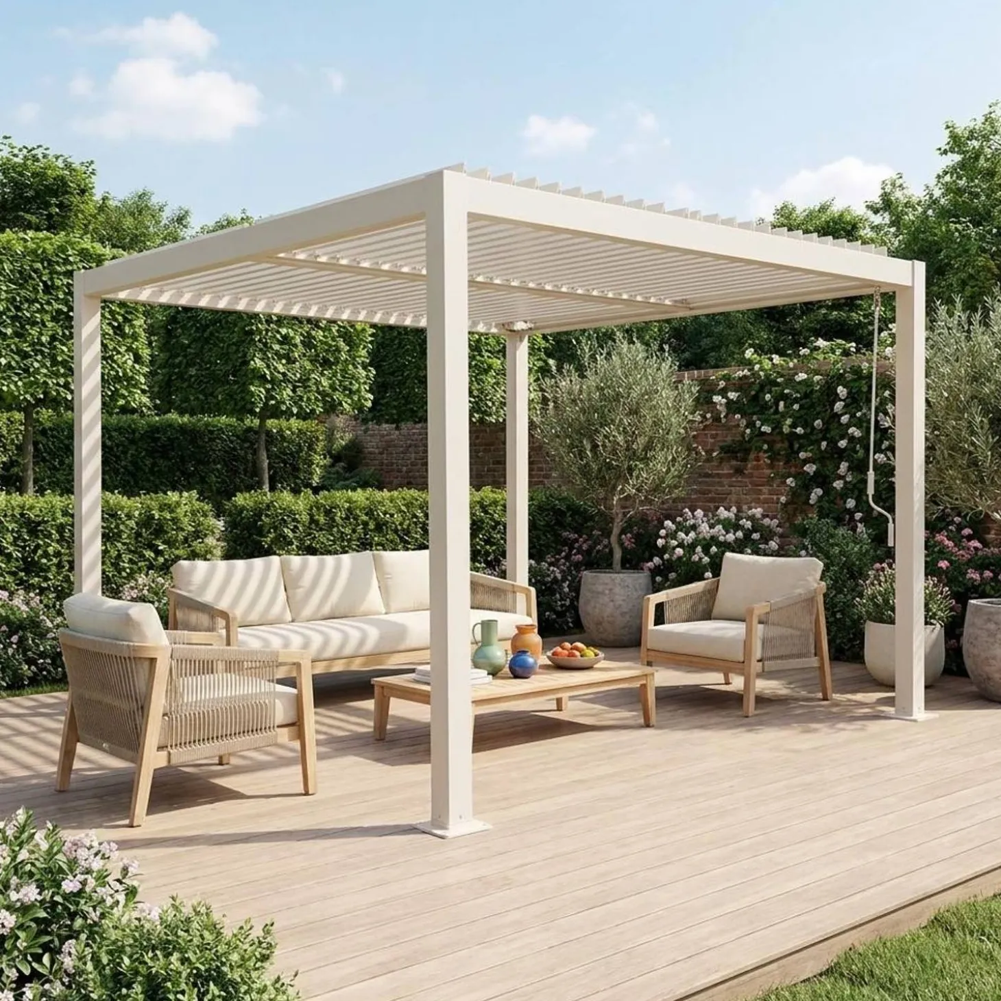 Pérgola bioclimática em alumínio e aço 3x3m com lâminas ajustáveis