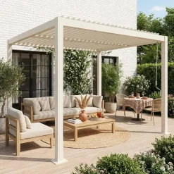 Pérgola bioclimática em alumínio e aço 3x3m com lâminas ajustáveis