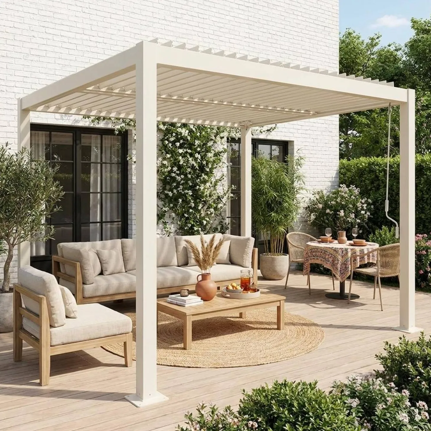 Pérgola bioclimática em alumínio e aço 3x3m com lâminas ajustáveis