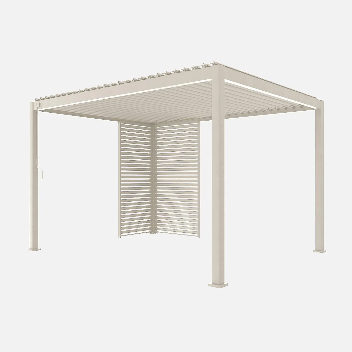 Pérgola bioclimática em alumínio 3x4m com 1 persiana 100cm + 1 persiana 130cm