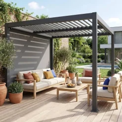 Pérgola bioclimática em alumínio 3x3m + 1 estore 3m