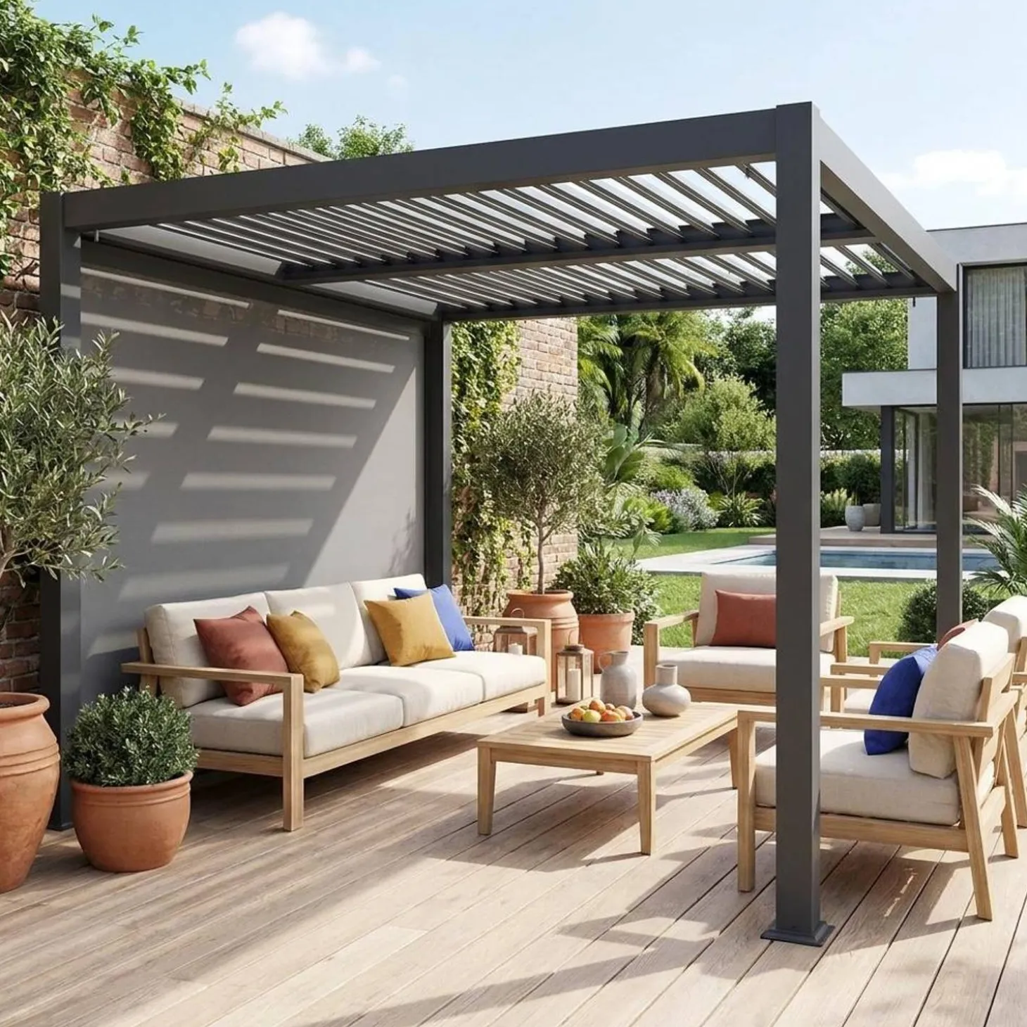 Pérgola bioclimática em alumínio 3x3m + 1 estore 3m