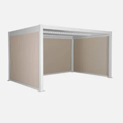 Pérgola bioclimática em alumínio e aço 3x4m com 2 estores 3m + 1 estore 4m