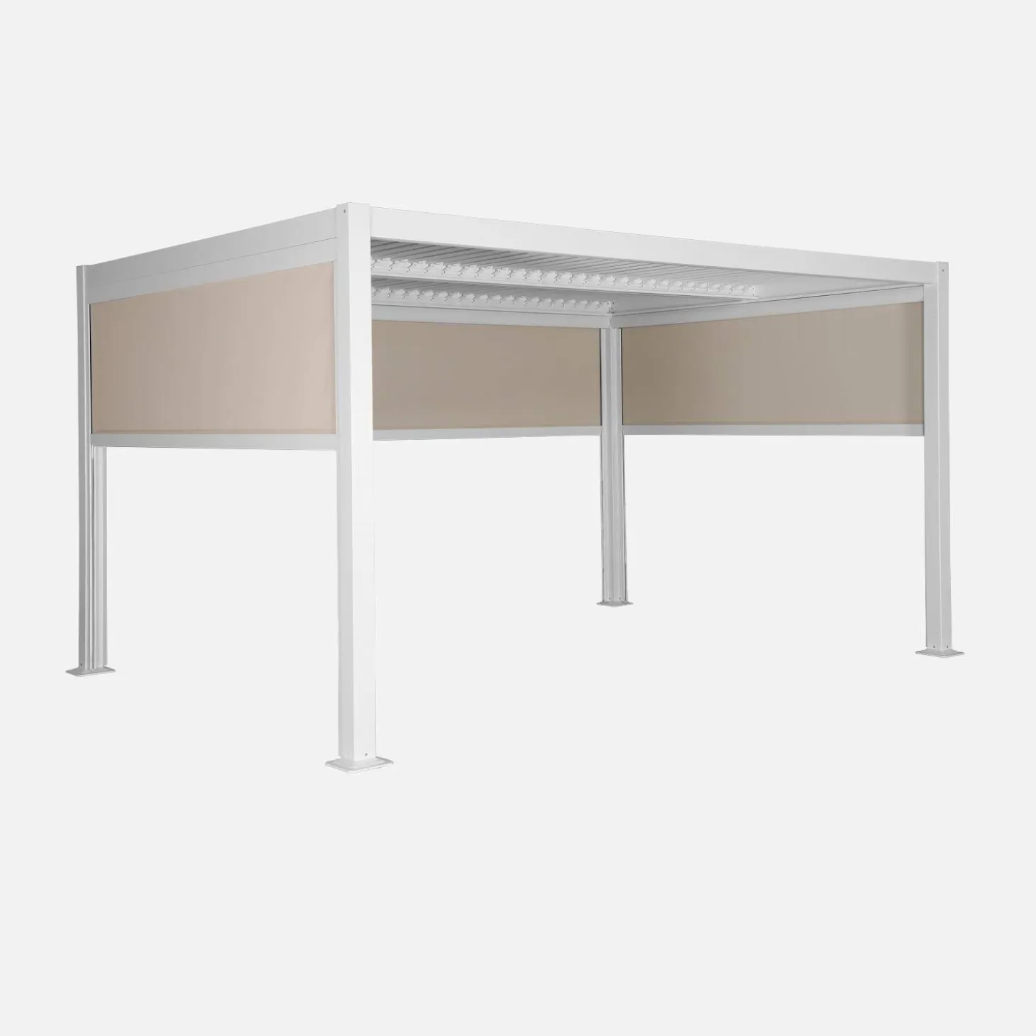 Pérgola bioclimática em alumínio e aço 3x4m com 2 estores 3m + 1 estore 4m