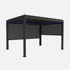 Pérgola bioclimática em alumínio 3x4m LED com estore 3m + estore 4m