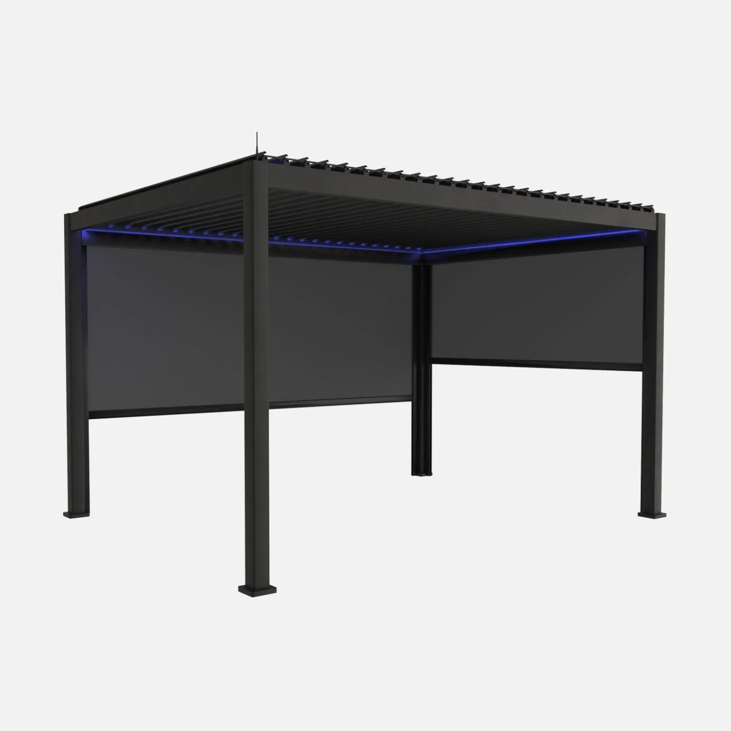 Pérgola bioclimática em alumínio 3x4m LED com estore 3m + estore 4m