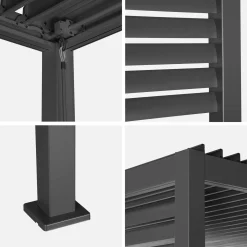 Pérgola bioclimática em alumínio e aço 3,5x3,5m com lâminas ajustáveis e persiana integrada