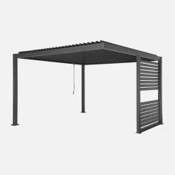 Pérgola bioclimática em alumínio e aço 3,5x3,5m com lâminas ajustáveis e persiana integrada