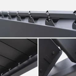 Pérgola bioclimática em alumínio 3x3m com lâminas ajustáveis + 3 persianas