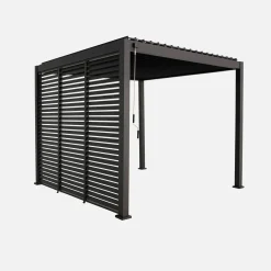 Pérgola bioclimática em alumínio 3x3m com lâminas ajustáveis + 3 persianas