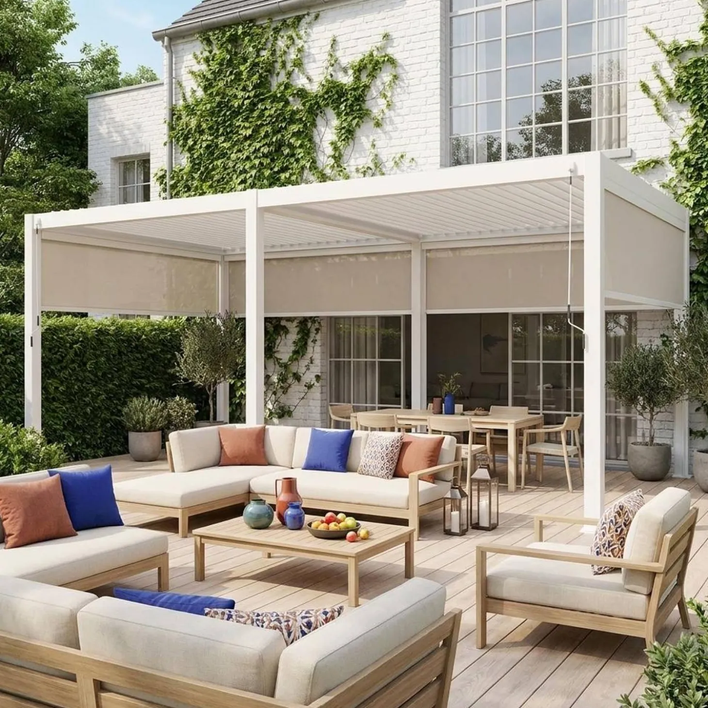Pérgola bioclimática em alumínio 3x6m + 4 estores 3m