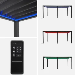 Pérgola bioclimática LED em alumínio 3x6m + 2 estores de 3m