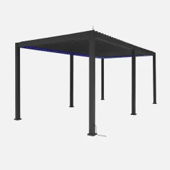 Pérgola bioclimática LED em alumínio 3x6m + 2 estores de 3m