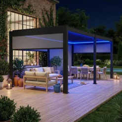 Pérgola bioclimática LED em alumínio 3x6m + 4 estores 3m