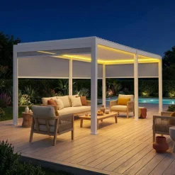 Pérgola bioclimática LED em alumínio 3x6m + 4 estores 3m