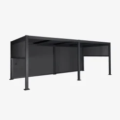 Pérgola bioclimática 3x6m alumínio e aço, lâminas ajustáveis + 4 estores 3m