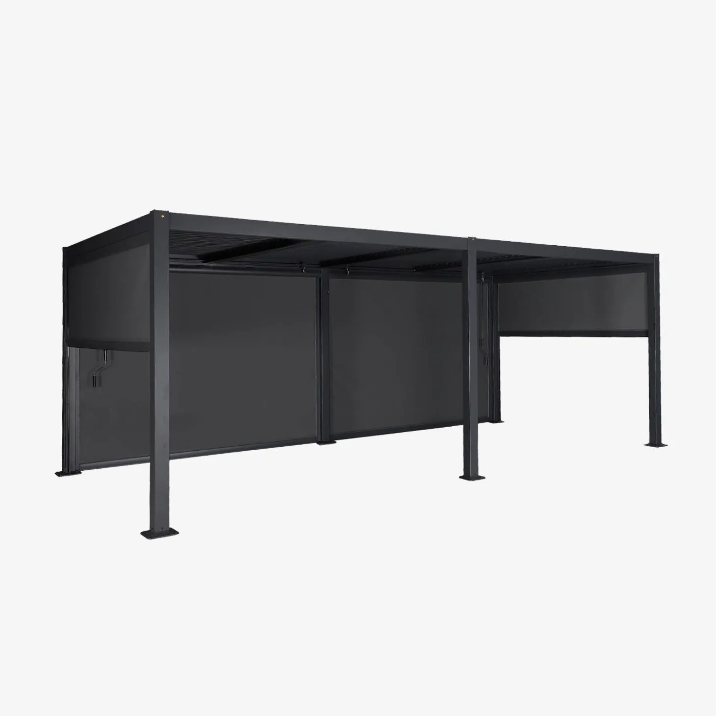 Pérgola bioclimática 3x6m alumínio e aço, lâminas ajustáveis + 4 estores 3m