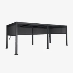 Pérgola bioclimática 3x6m alumínio e aço, lâminas ajustáveis + 4 estores 3m
