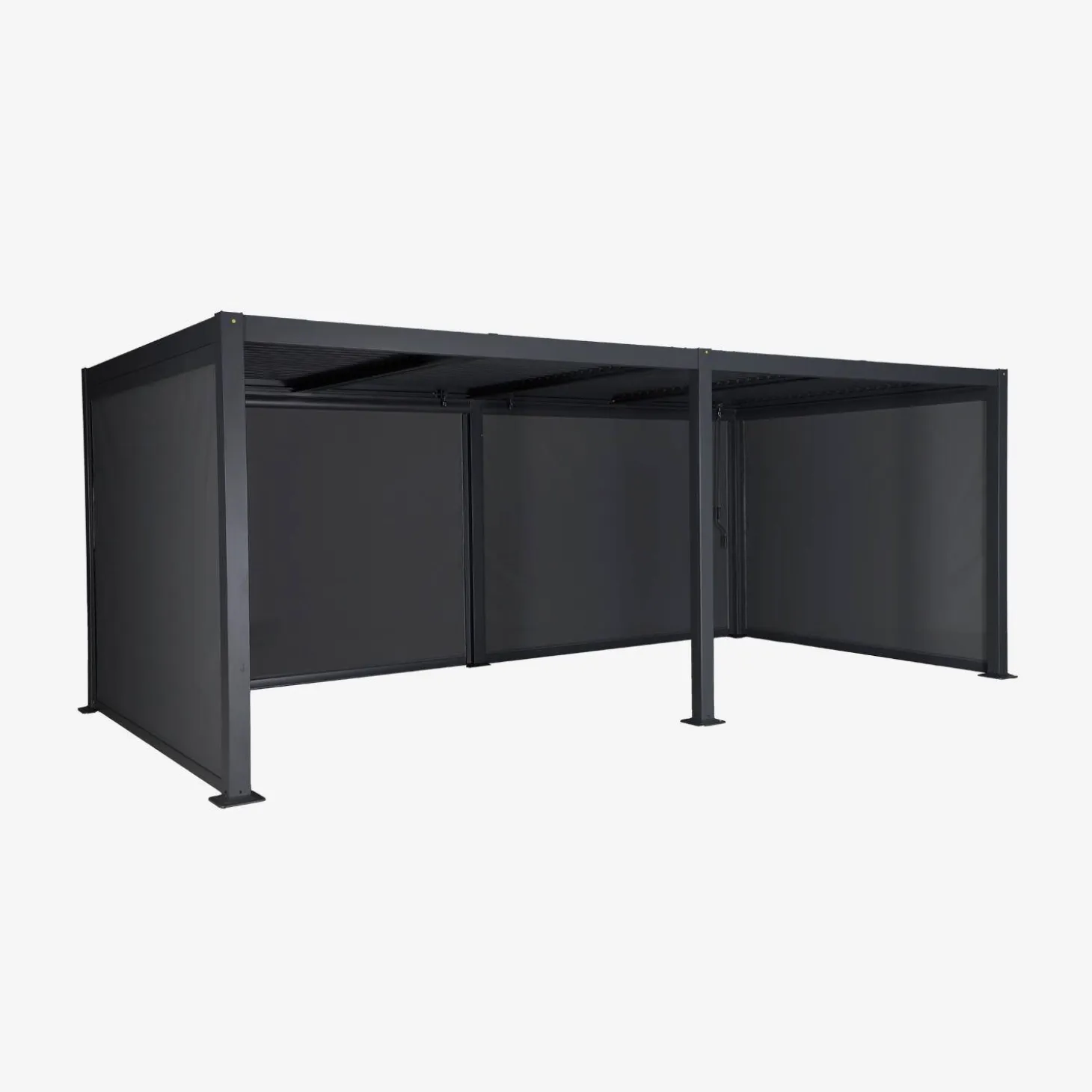Pérgola bioclimática 3x6m alumínio e aço, lâminas ajustáveis + 4 estores 3m
