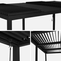 Pérgola bioclimática 3x6m alumínio e aço, lâminas ajustáveis + 4 estores 3m