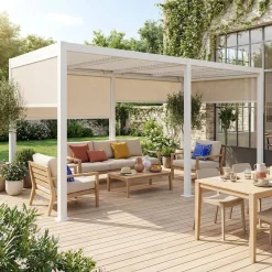 Pérgola bioclimática 3x6m alumínio e aço, lâminas ajustáveis + 4 estores 3m