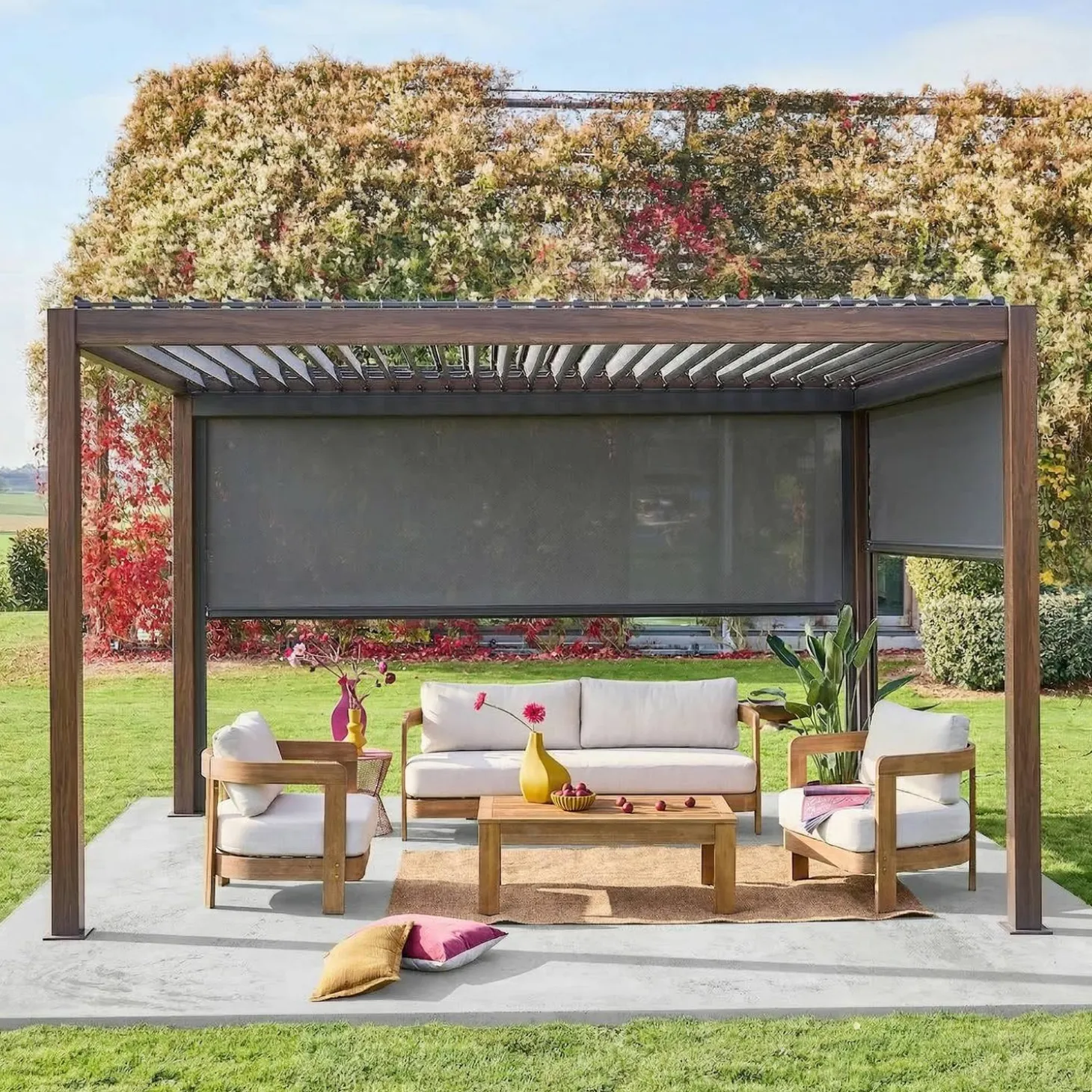 Pérgola bioclimática 3x4m com estore de 3m + estore de 4m