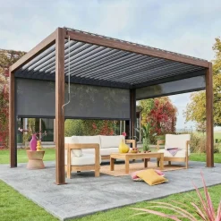 Pérgola bioclimática 3x4m com estore de 3m + estore de 4m
