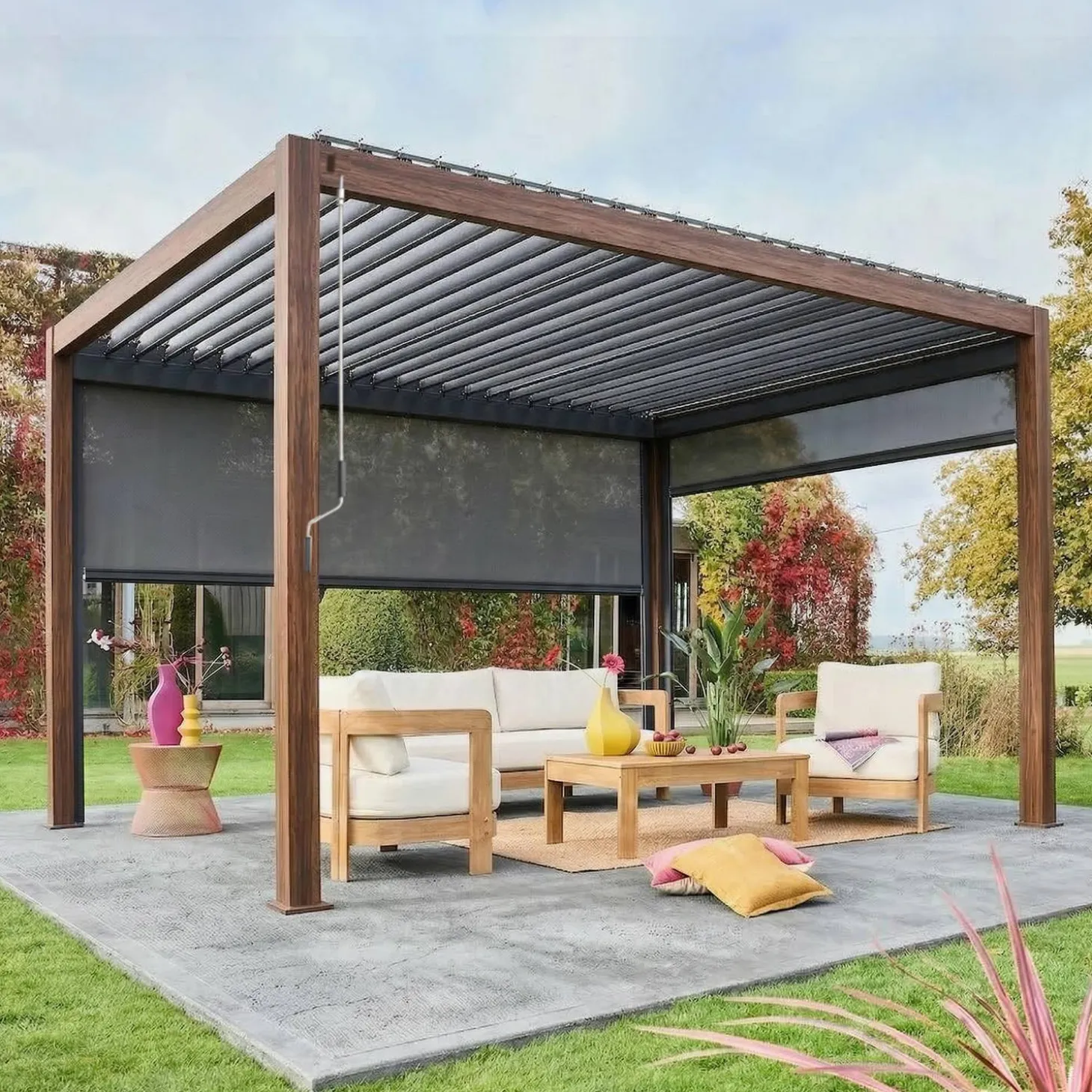 Pérgola bioclimática 3x4m com estore de 3m + estore de 4m