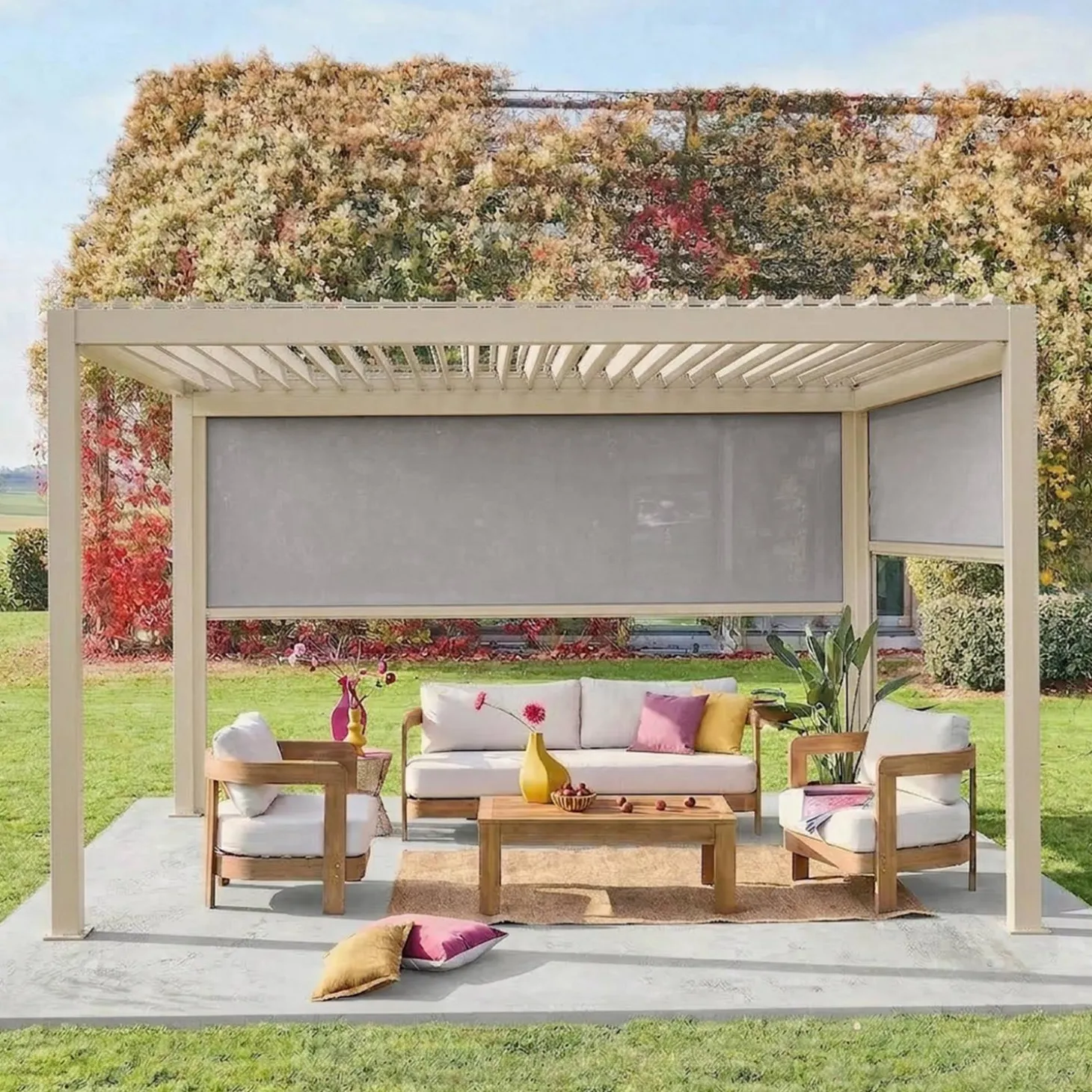 Pérgola bioclimática 3x4m com estore de 3m + estore de 4m