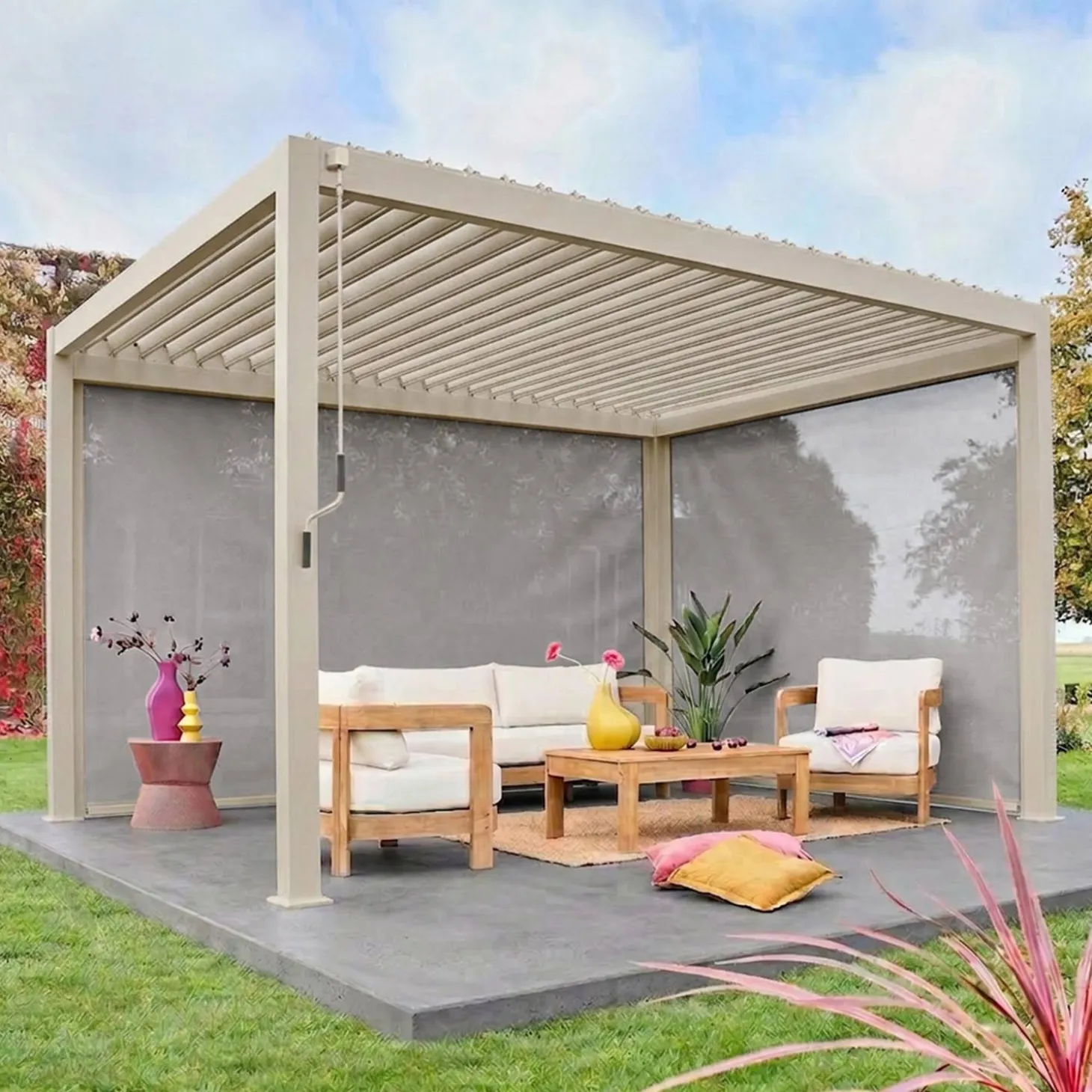 Pérgola bioclimática 3x4m com estore de 3m + estore de 4m